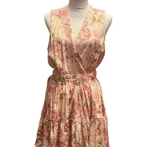 Avec Les Filles Blush Pink and Cream Floral Wrap Midi Dress